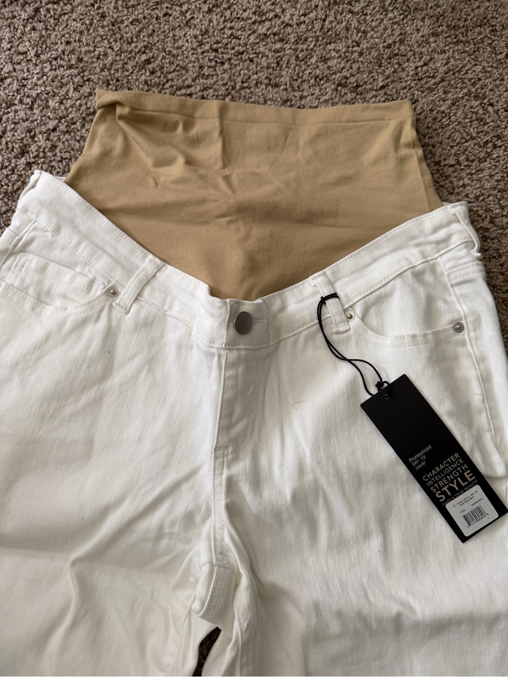 White Maternity Jeans with Tan Support Panel